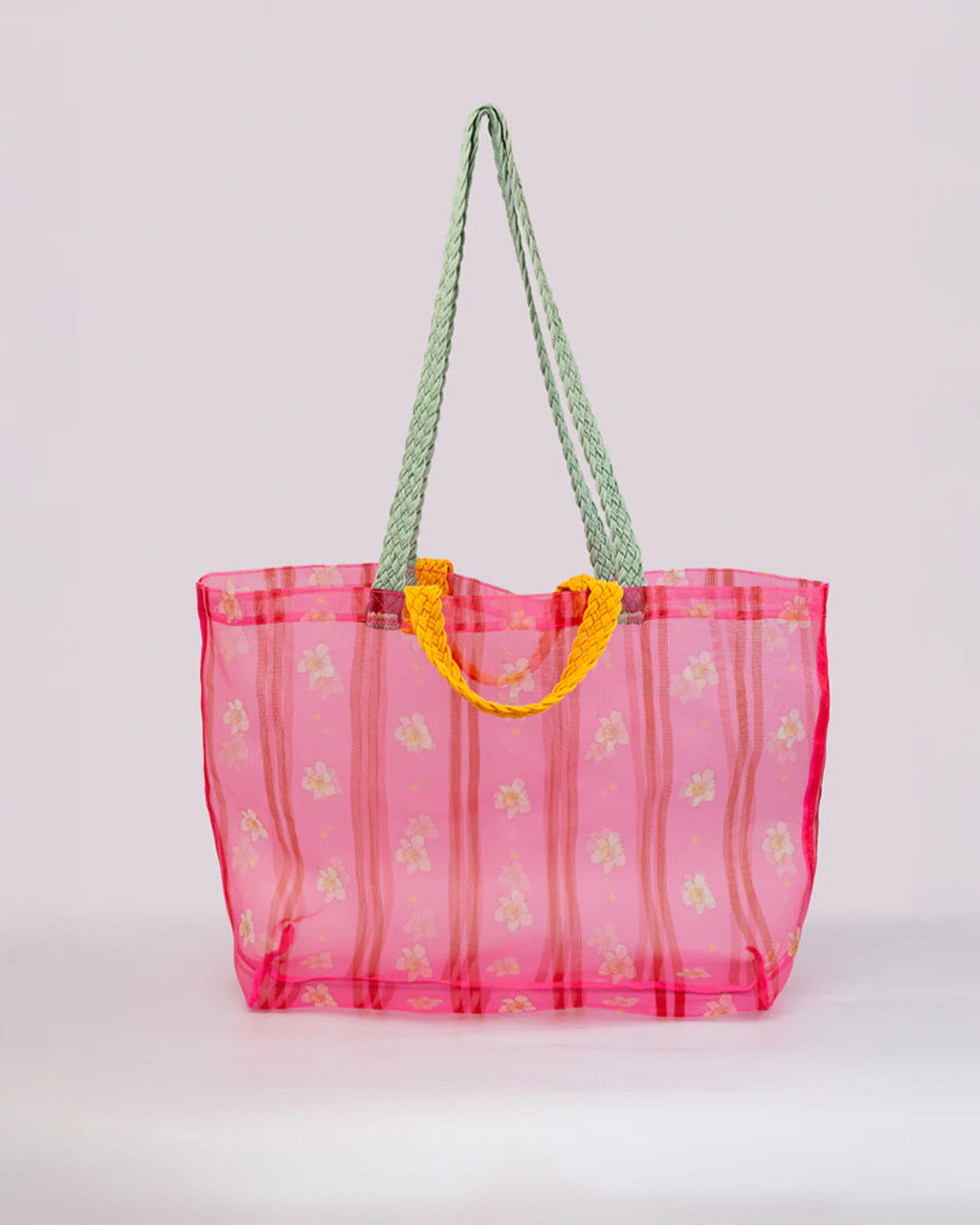 Floral Stripe Mesh Market Bag