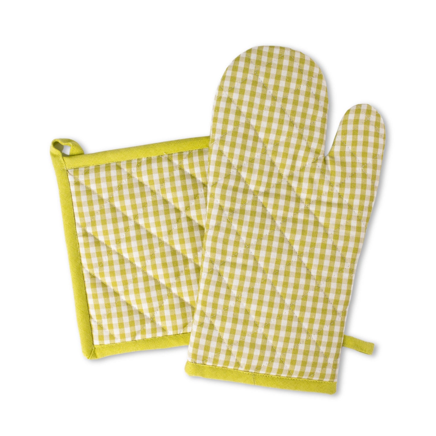 Green Gingham Oven Mitt and Pot Holder Set