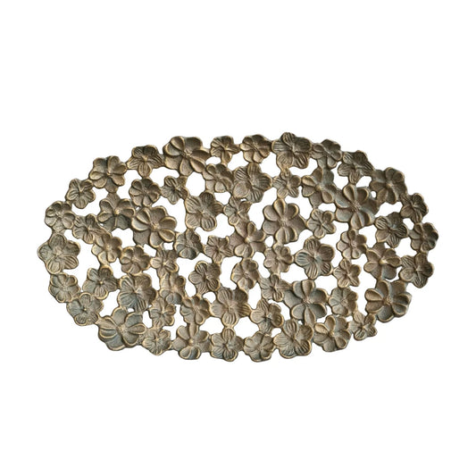Metal Tray with Flower Cut Outs, Antique Gold