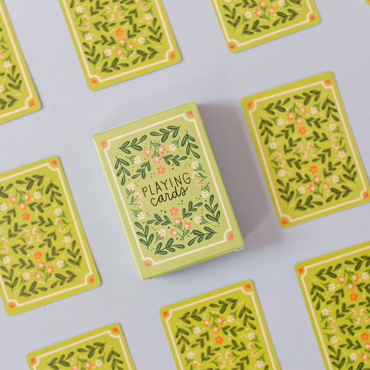 Green Floral Playing Card Deck