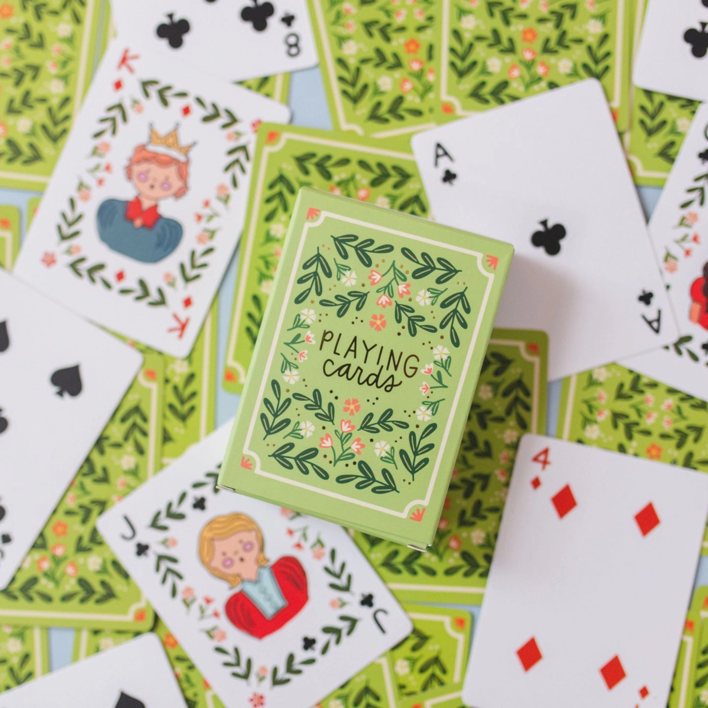 Green Floral Playing Card Deck