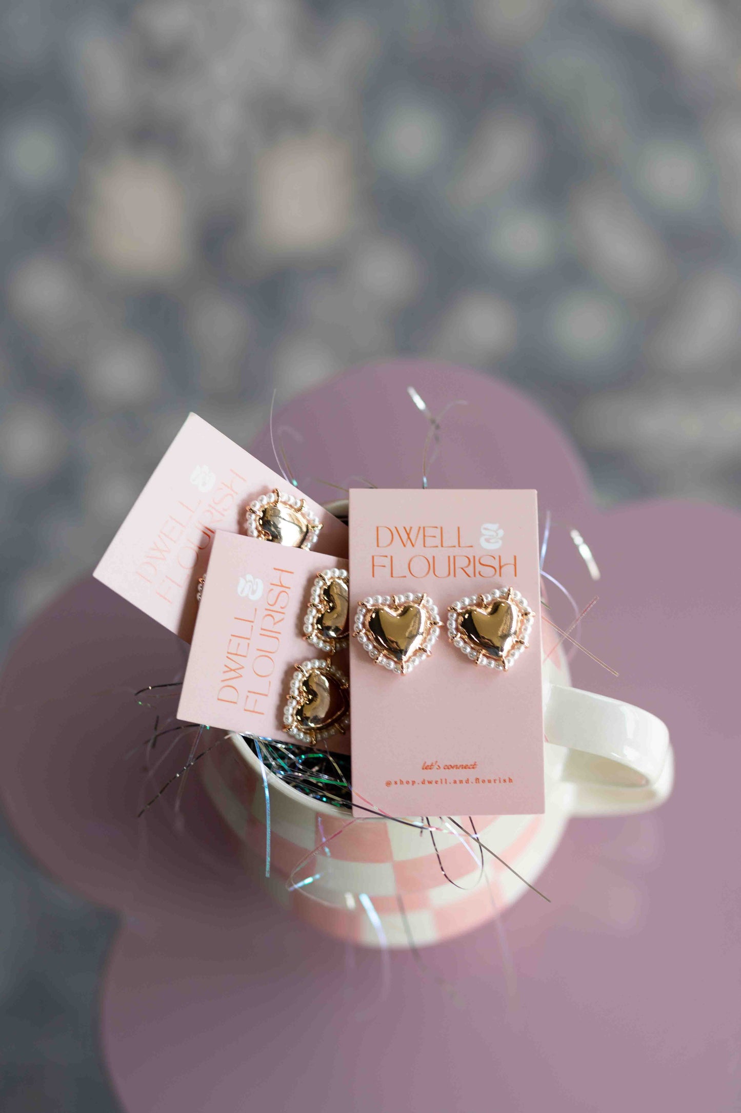 Pearl Trimmed Gold Heart Studs