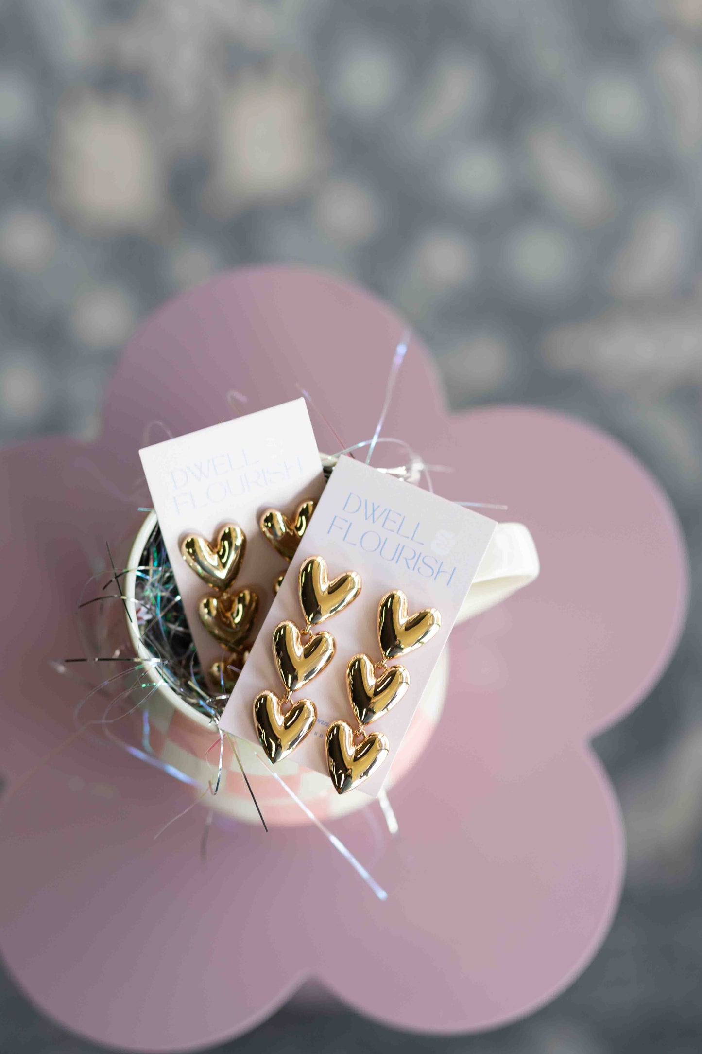 The ILY Metallic Triple Heart Earrings