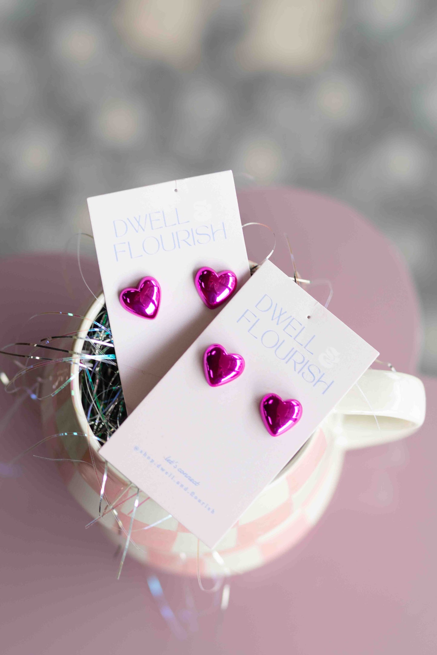Metallic Fushia Heart Stud Earring