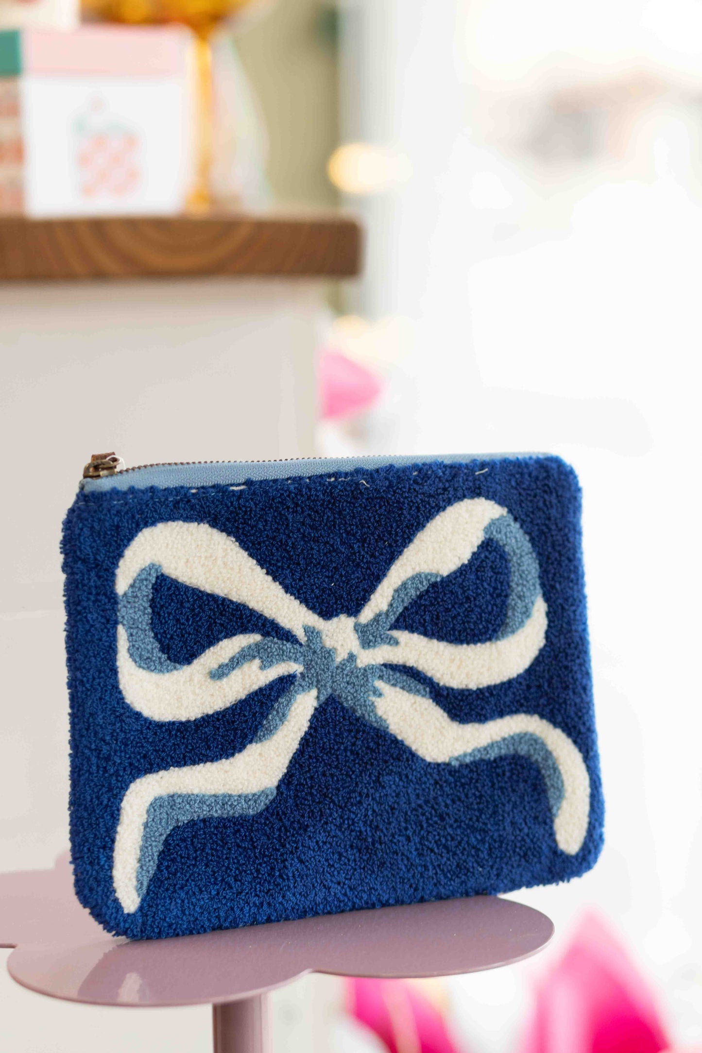 Bow Blue Embroidered Bag