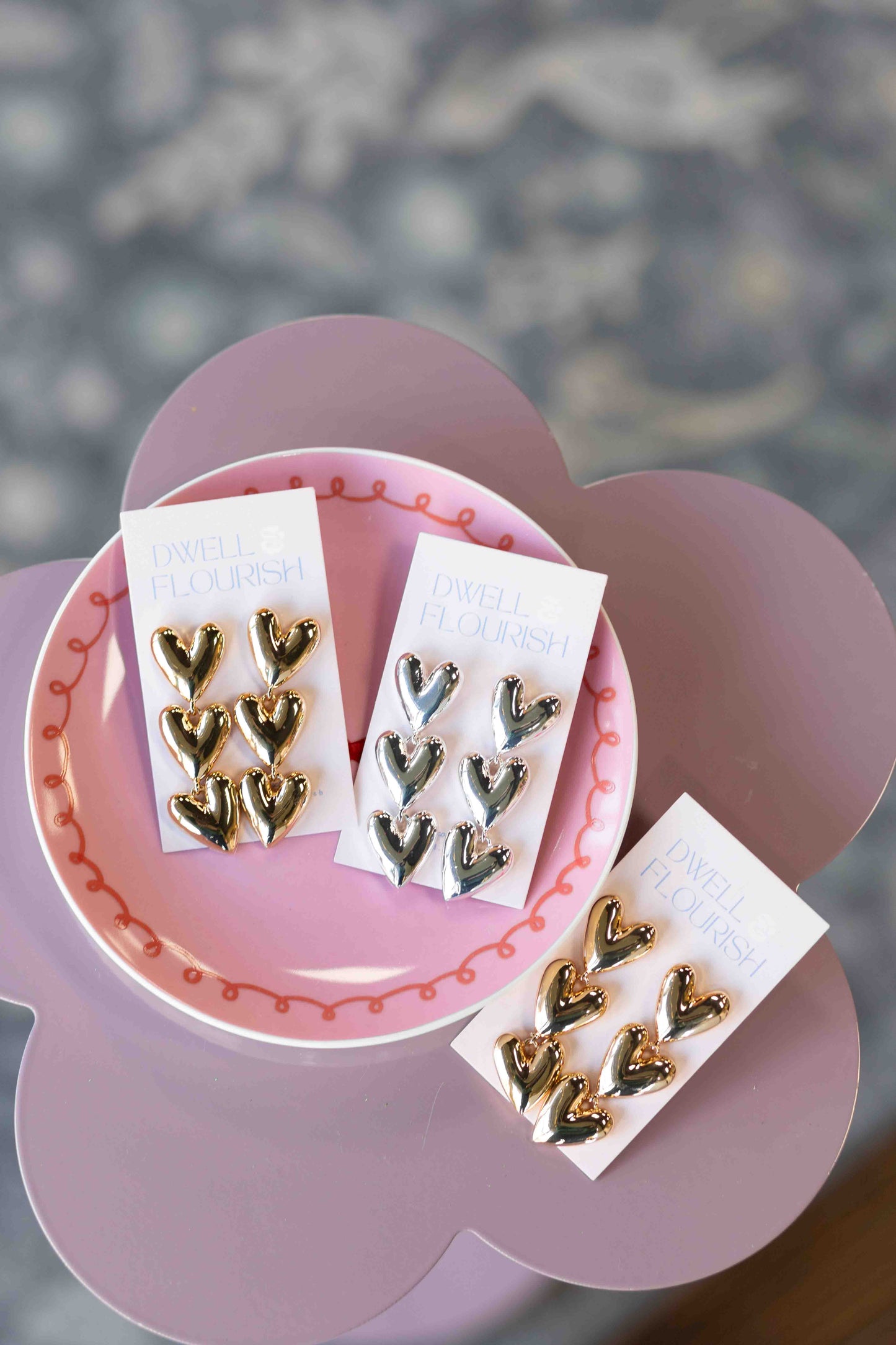 The ILY Metallic Triple Heart Earrings