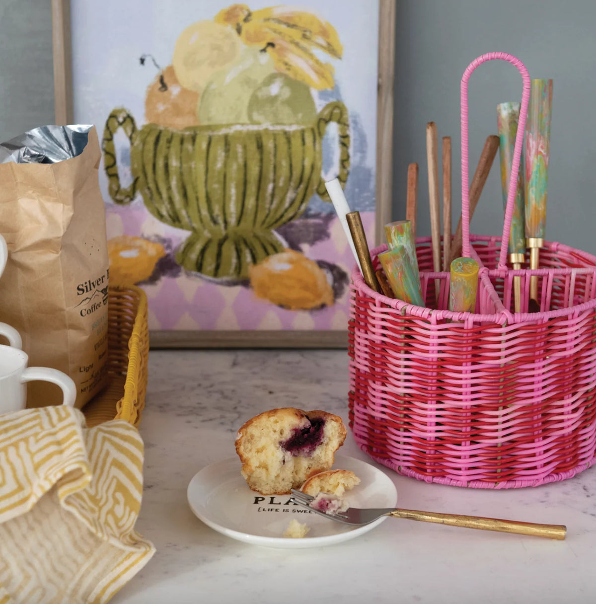 Pink Woven Sectioned Basket, Hot Pink