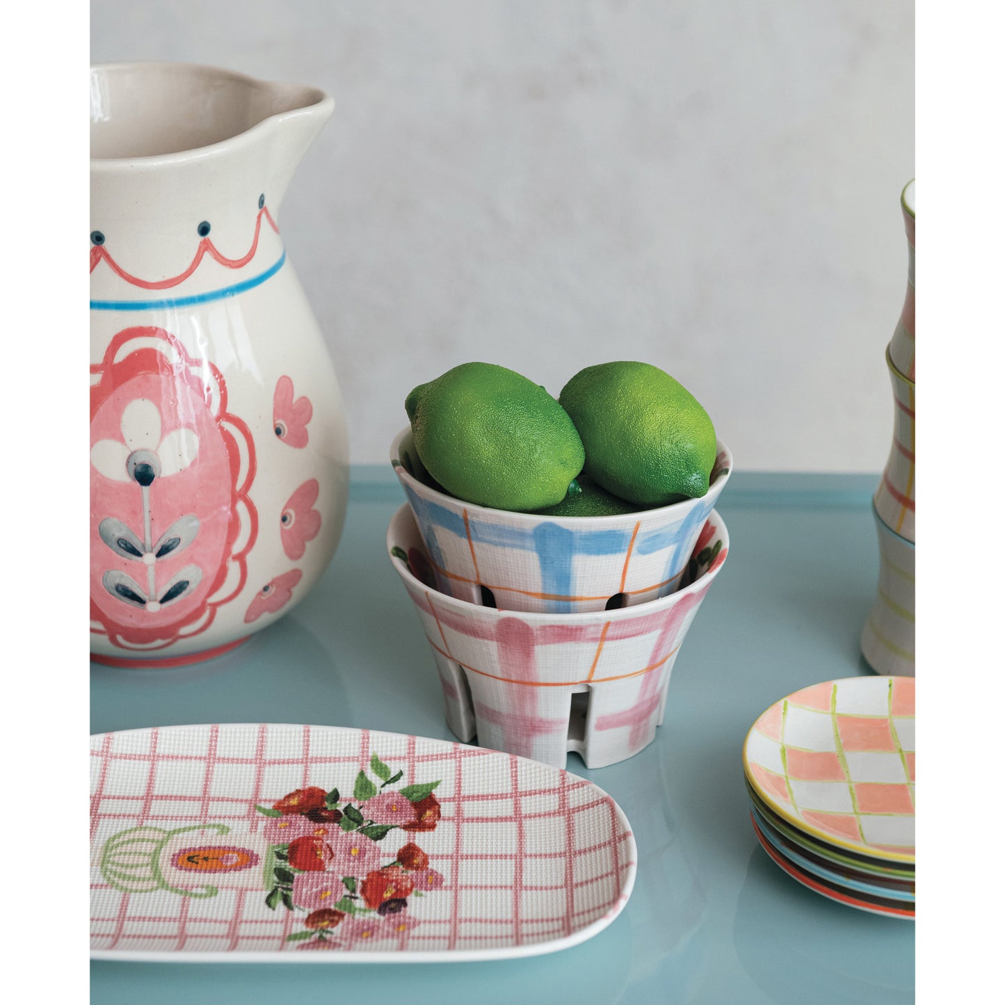 Plaid and Floral Stone Berry Bowl