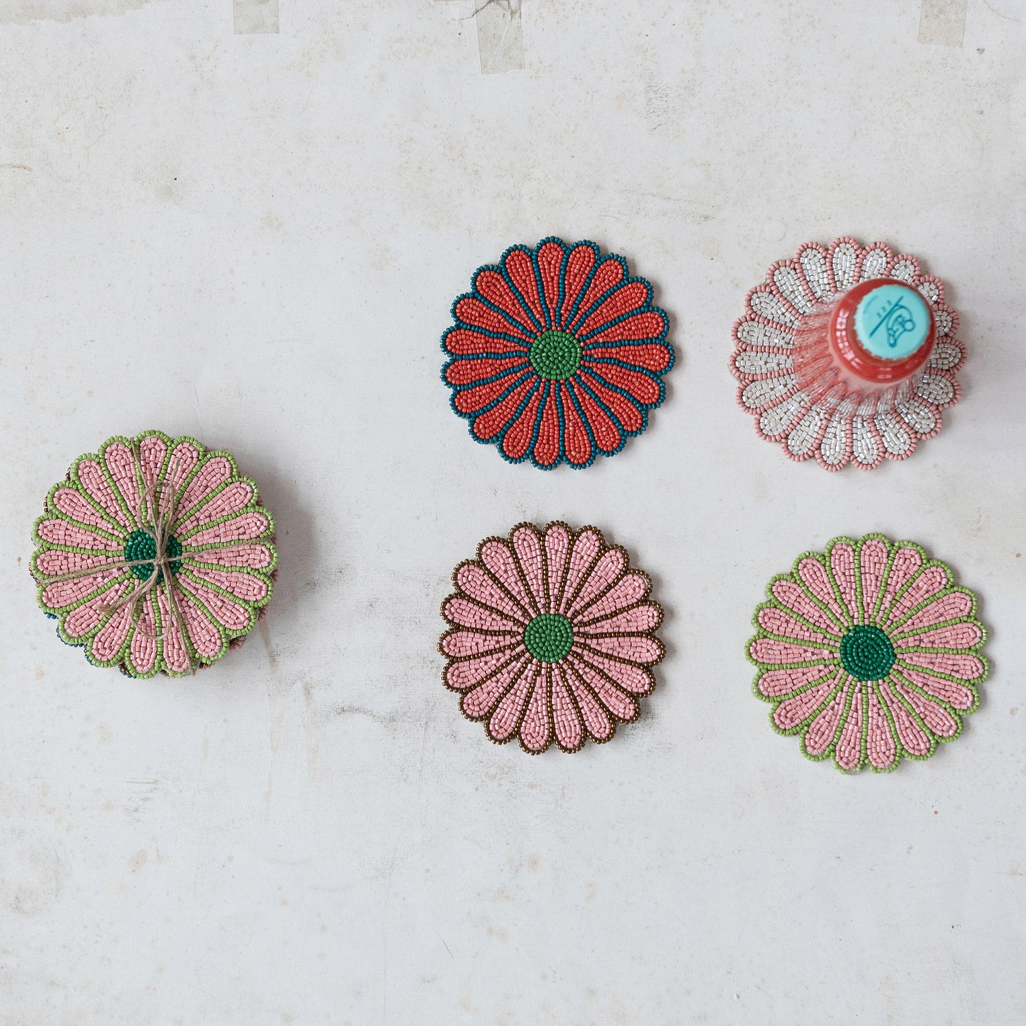 Beaded Flower Coaster Set