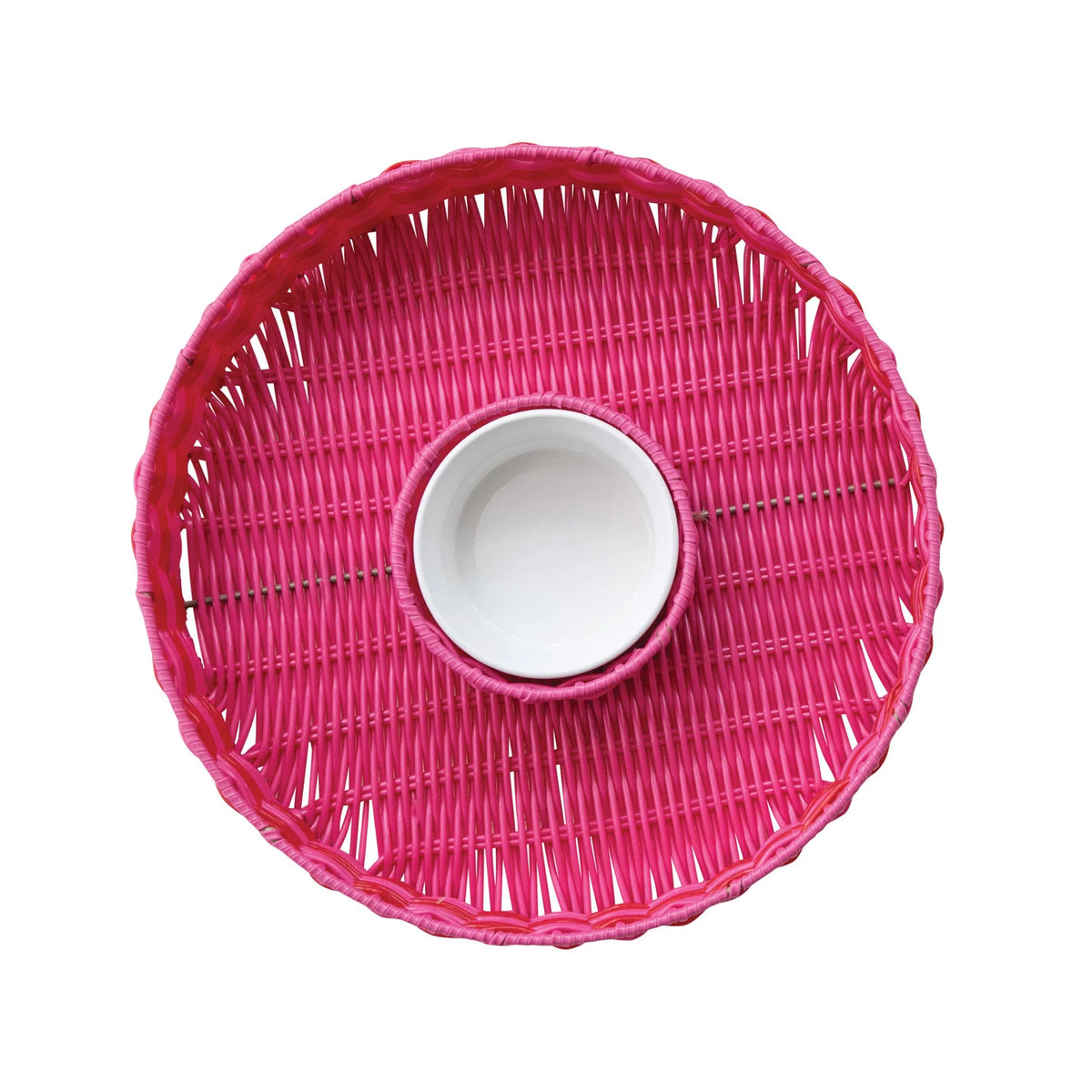 Woven Tray with Ceramic Bowl, Hot Pink